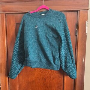 GYMSHARK Teal Patterned Crop Sweatshirt